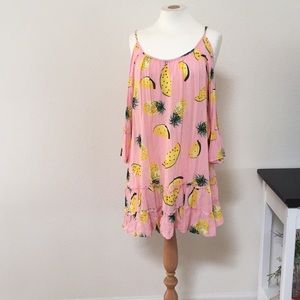 Pineapple melon print cold shoulder Swim cover up